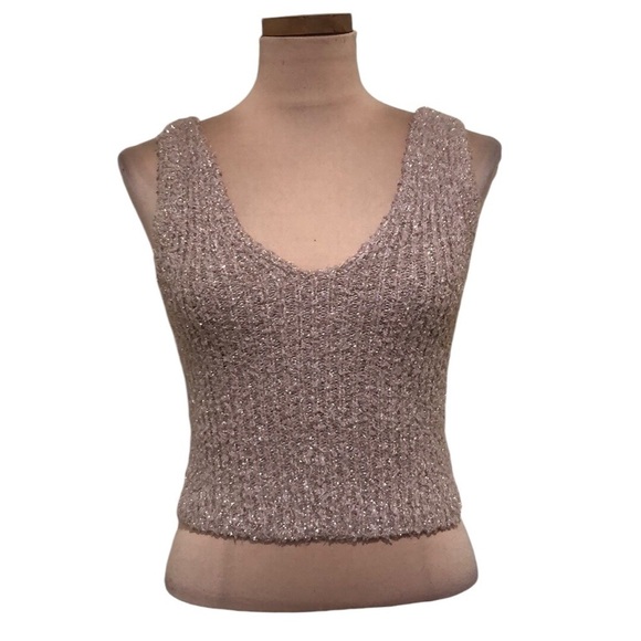 Urban Outfitters Cropped Tank Top Size Large Brown Gold Metallic - Picture 1 of 9